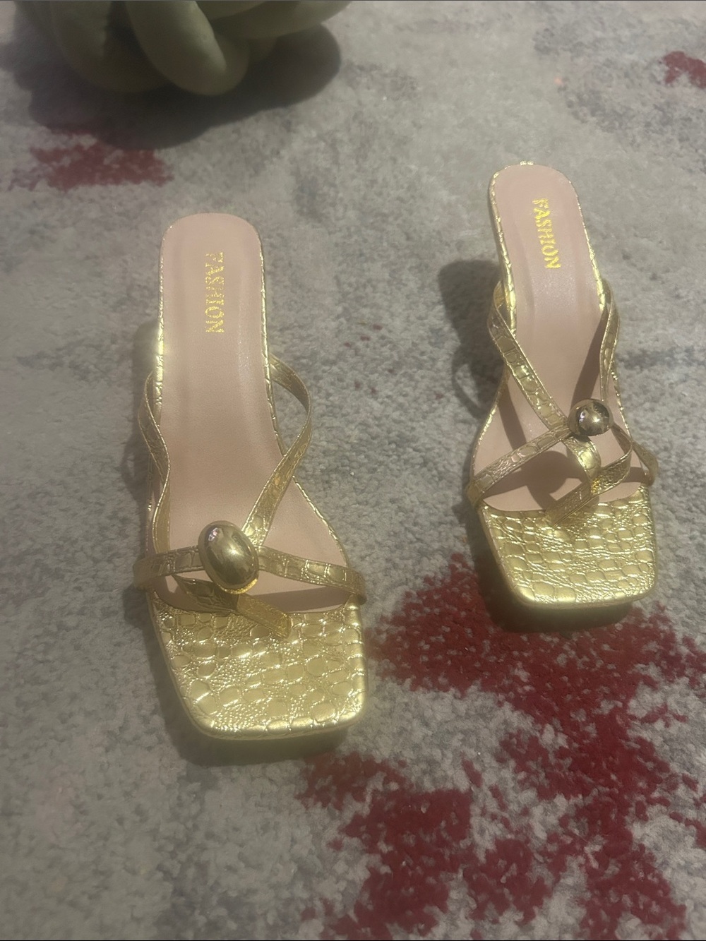 Gold Metallic Square-Toe Slide Sandals for Women